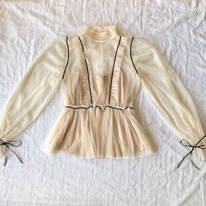 NWOT RO&DE Mock Neck Ruffled Sheer Tie Blouse ✨
